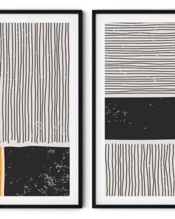 Set of 2 black yellow trendy line abstract