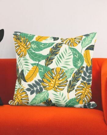 Yellow seamless monstera cushion cover