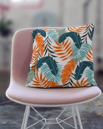 Orange and Navy blue leaves cushion cover