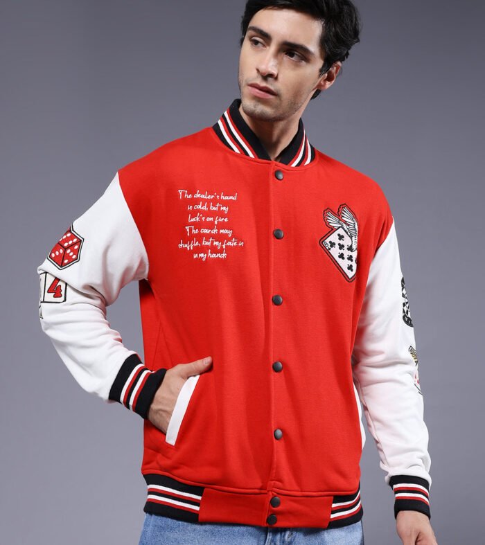 Cards Men Embroidered Varsity Bomber Jacket