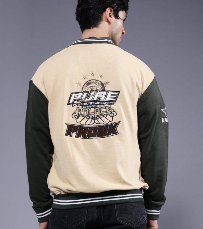 Respect Men Embroidered Varsity Bomber Jacket