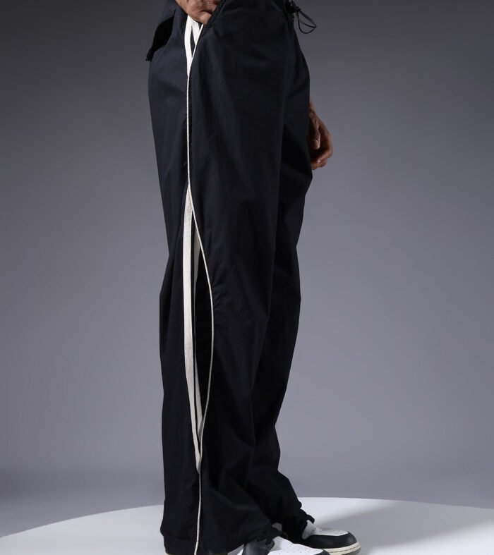 Parachute Pants For Men - Black with White Stripe