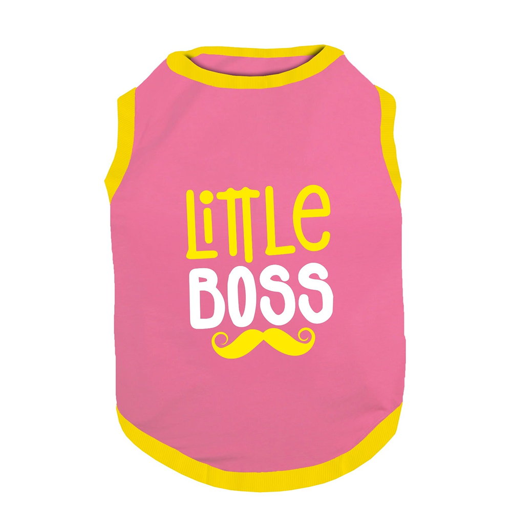PawsIndia  Little Boss Printed with Ribbed Sleeves TShirt for Cats (Pink)