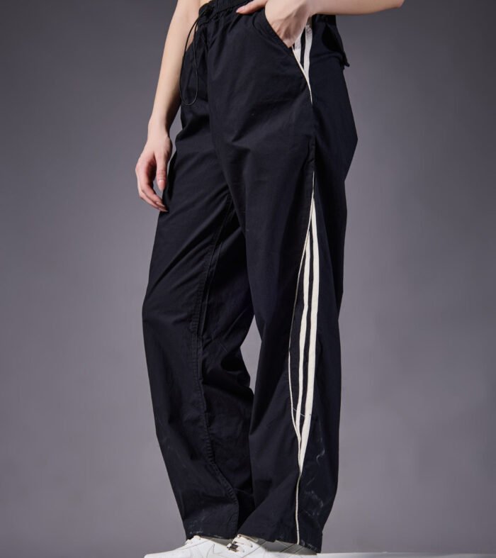 Parachute Pants For Women - Black with White Stripe
