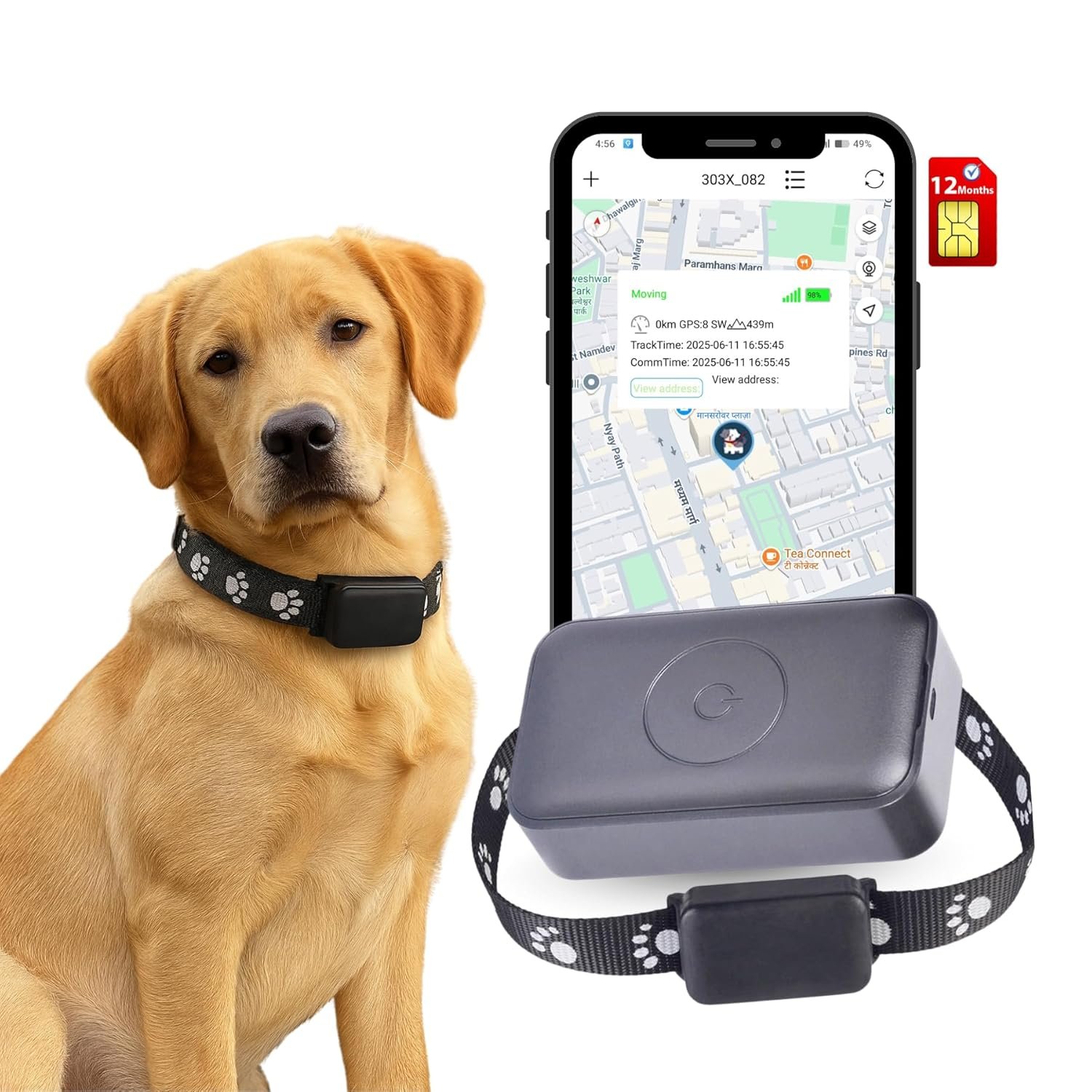FeTaca Smart 4G GPS 850mAh Waterproof Mini Collar Tracker with 12months Free Tracking & App Subscription for Dogs and Cats (Black)