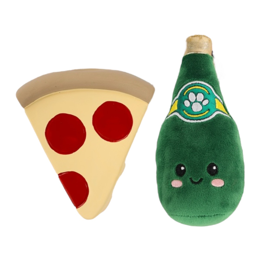 Talking Dog Club Pizza with Perrier Party Combo Plush Toy for Dogs (Red and Green)