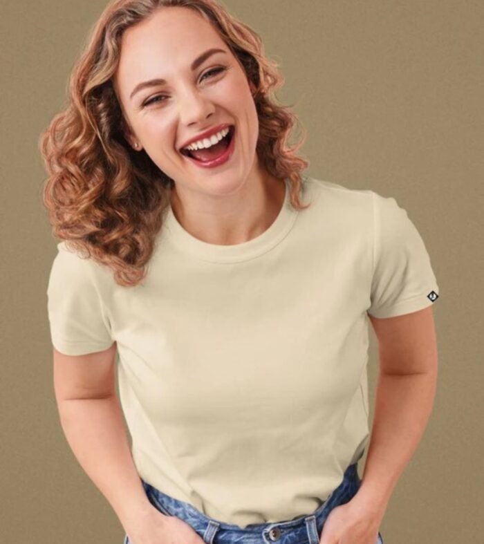 Women Solid Half Sleeve T-Shirt - Beige