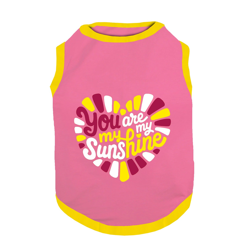 PawsIndia You Are My Sunshine Printed with Ribbed Sleeves T-Shirt for Cats (Pink)