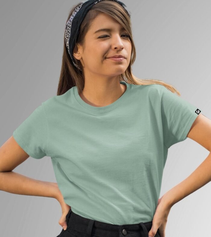 Women Solid Half Sleeve T-Shirt - Mint Green