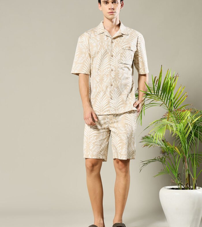 Men Premium Cotton Twill Co Ord Set Beige