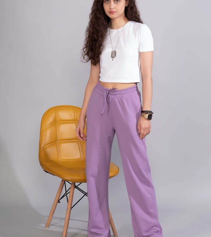 Women Premium Terry Wide Pants - Lilac