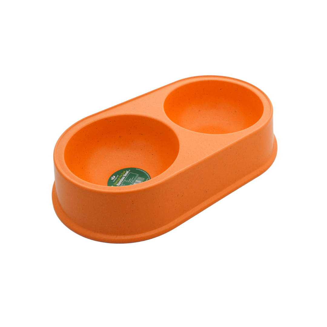 Healing Leaf Eco Friendly Dual Bamboo Bowl for Dogs and Cats (Orange)