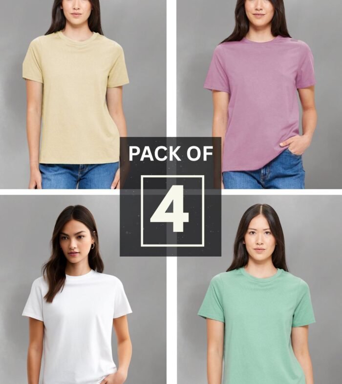 Solid Half Sleeve T-Shirt Women Combo - Pack of 4