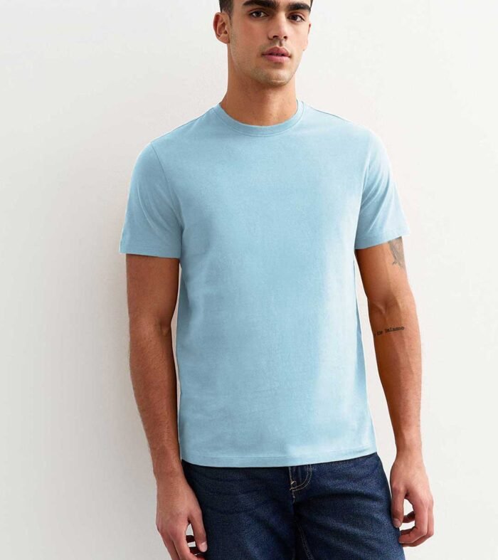 Solid Men Half Sleeve T-Shirt - Sky