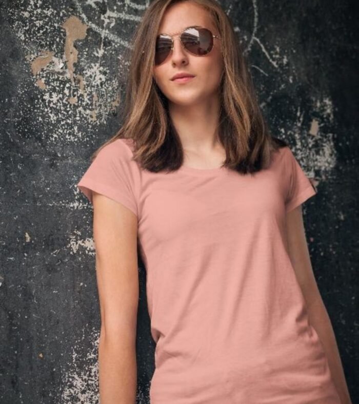 Women Solid Half Sleeve T-Shirt - Salmon Pink
