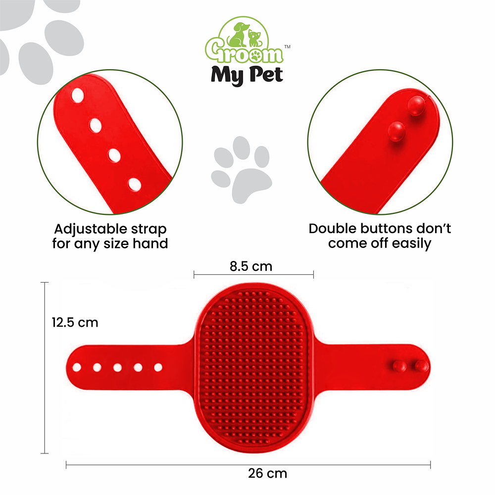 Groom My Pet Bathing & Grooming Hand Brush for Dogs and Cats (Red) - Image 3