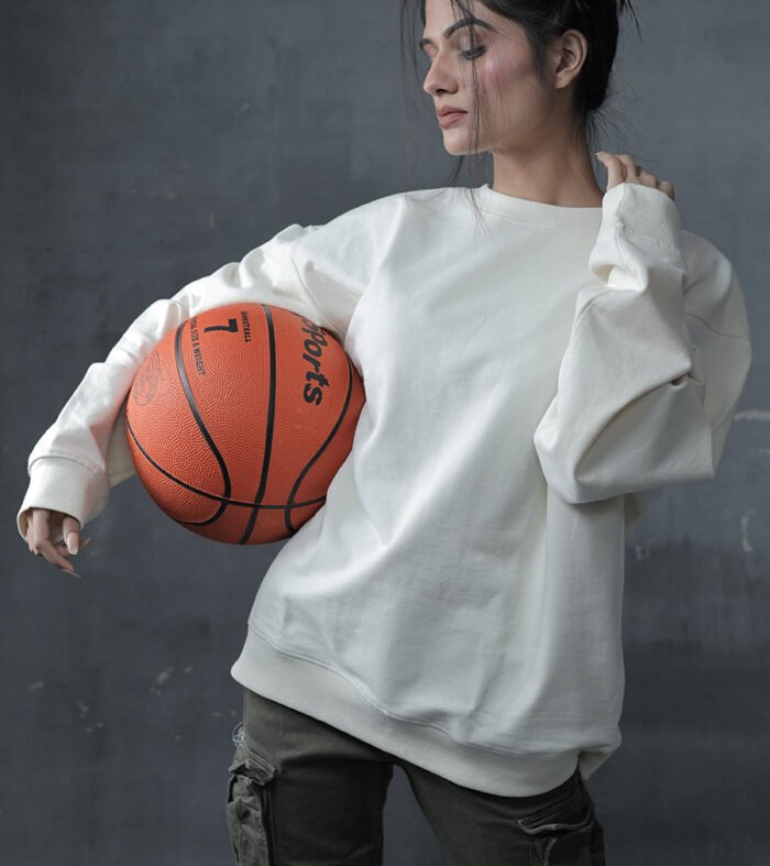 Solid Women Drop Shoulder Sweatshirt | Off White | Pronk
