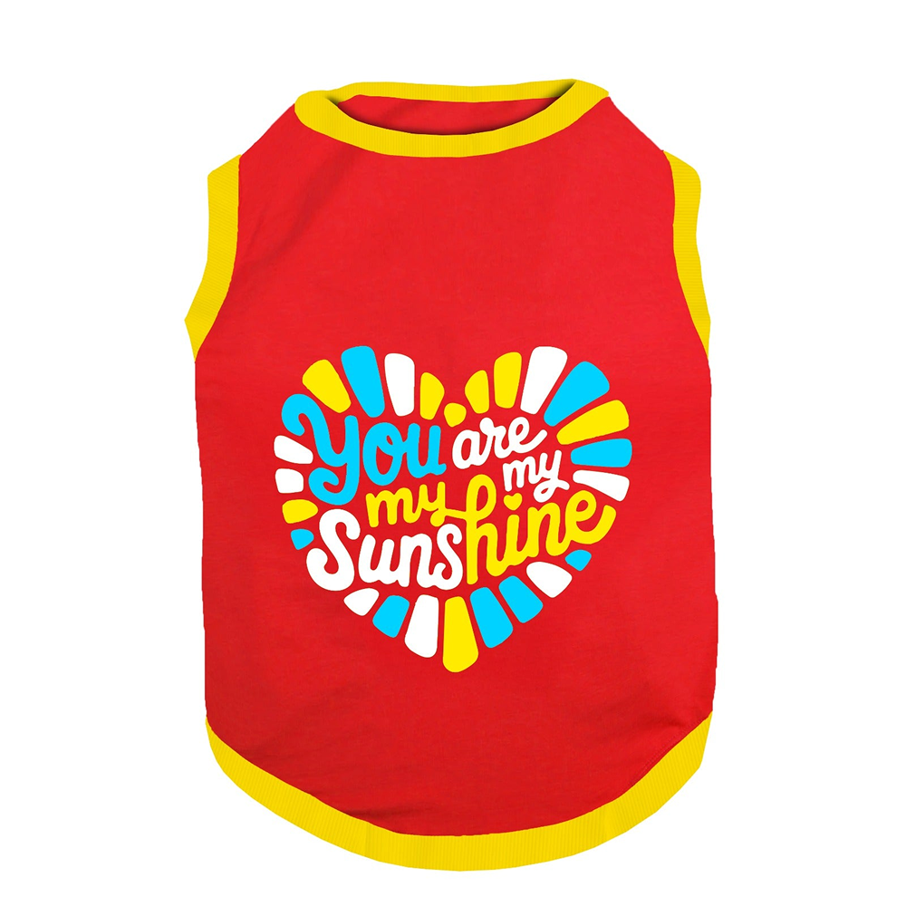 PawsIndia You Are My Sunshine Printed with Ribbed Sleeves TShirt for Cats (Red)