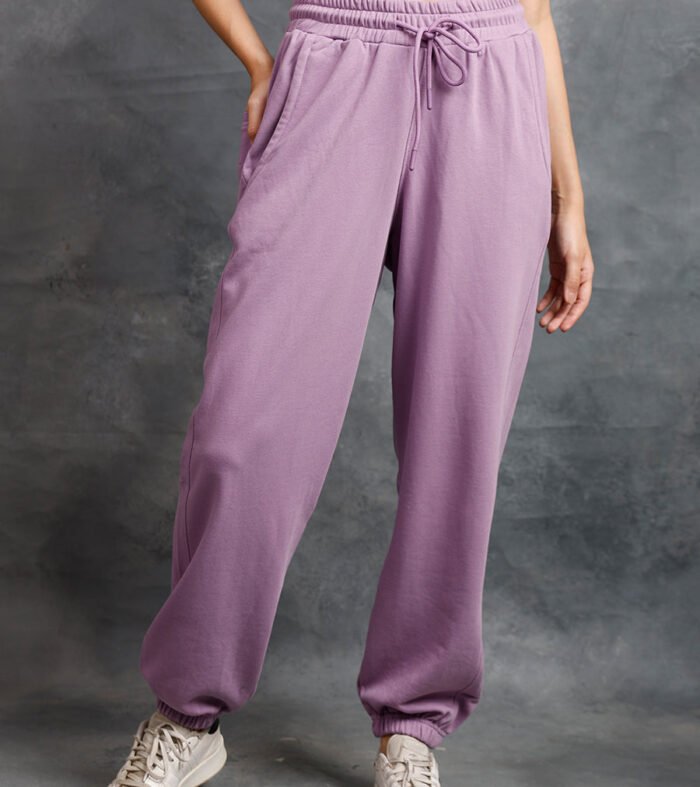 Women Premium Terry Loose Fit Joggers - Lilac