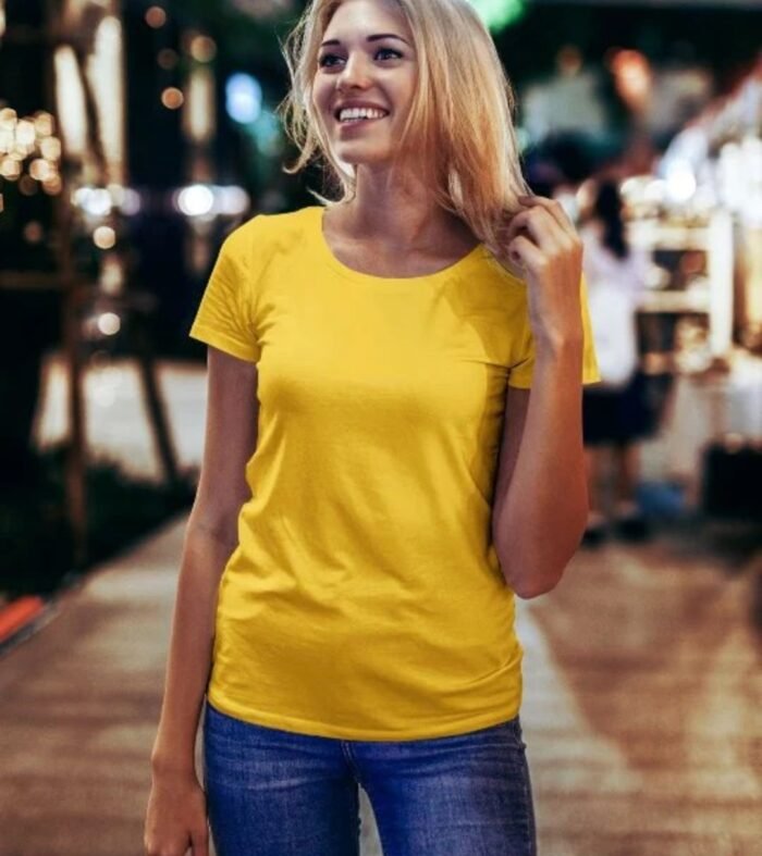 Women Solid Half Sleeve T-Shirt - Mustard