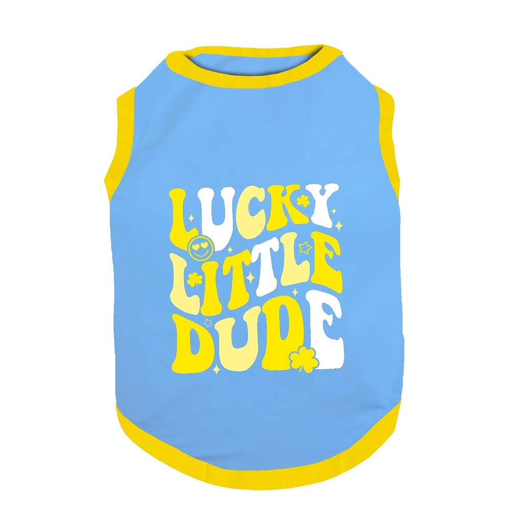 PawsIndia Lucky Little Dude Printed with Ribbed Sleeves TShirt for Cats (Blue)