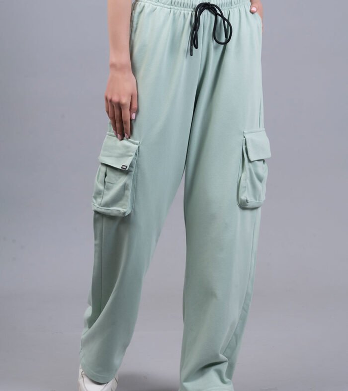 Women Premium Terry Cargo Pants - Mint Green