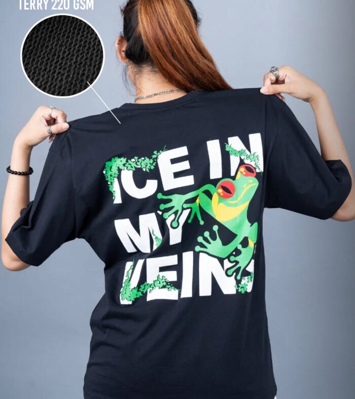 Ice In My Veins Puff Printed Women Oversized Terry T-shirt