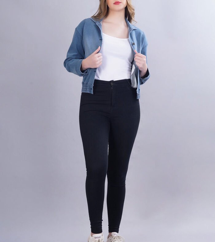 Cropped Blue Denim Jacket For Womens
