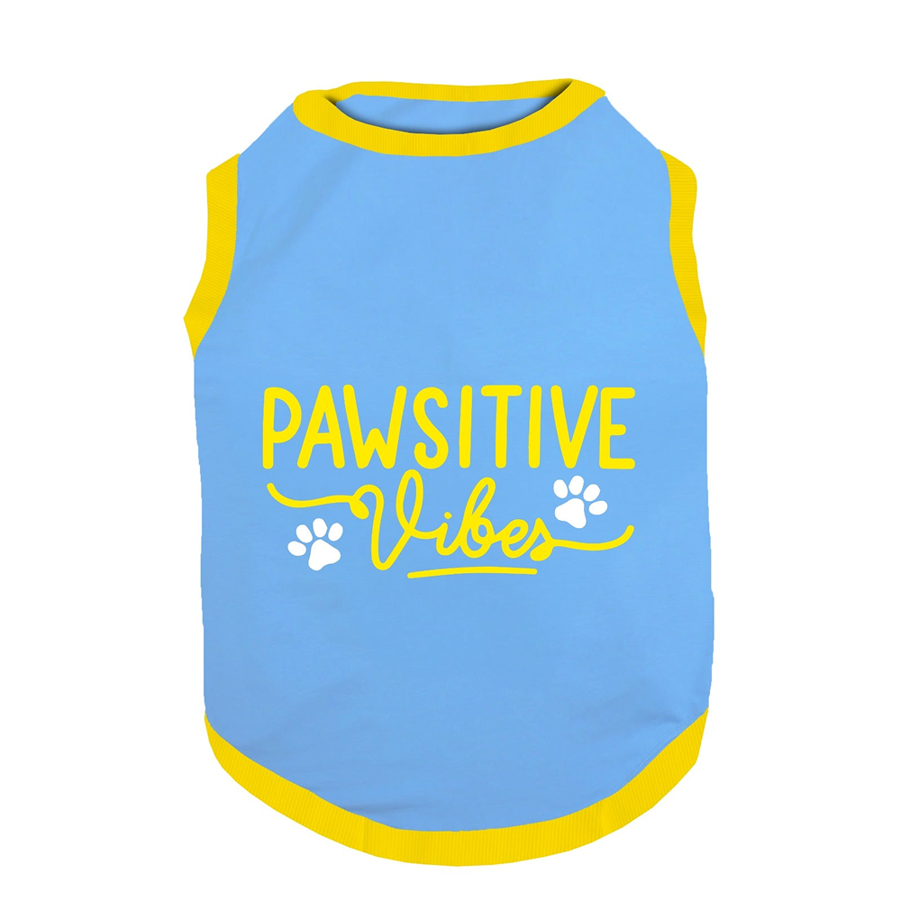 PawsIndia Pawsitive Vibes Printed with Ribbed Sleeves TShirt for Cats (Blue)