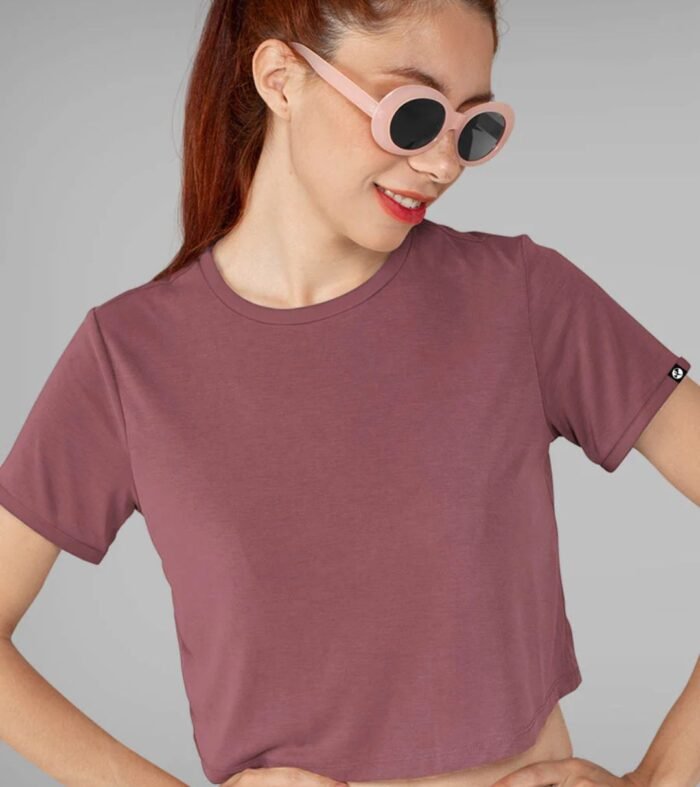 Solid Women Half Sleeve Crop Top - Mauve Taupe