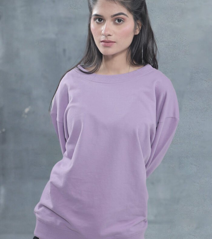 Solid Lilac Women Drop Shoulder Terry Sweatshirt | Pronk