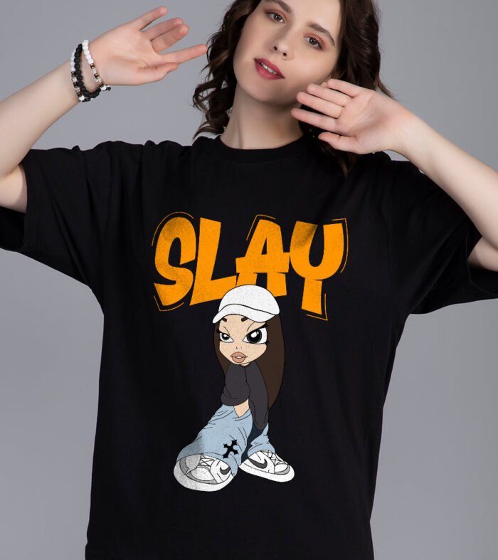Slay Printed Black Oversized T-shirt Women | Pronk