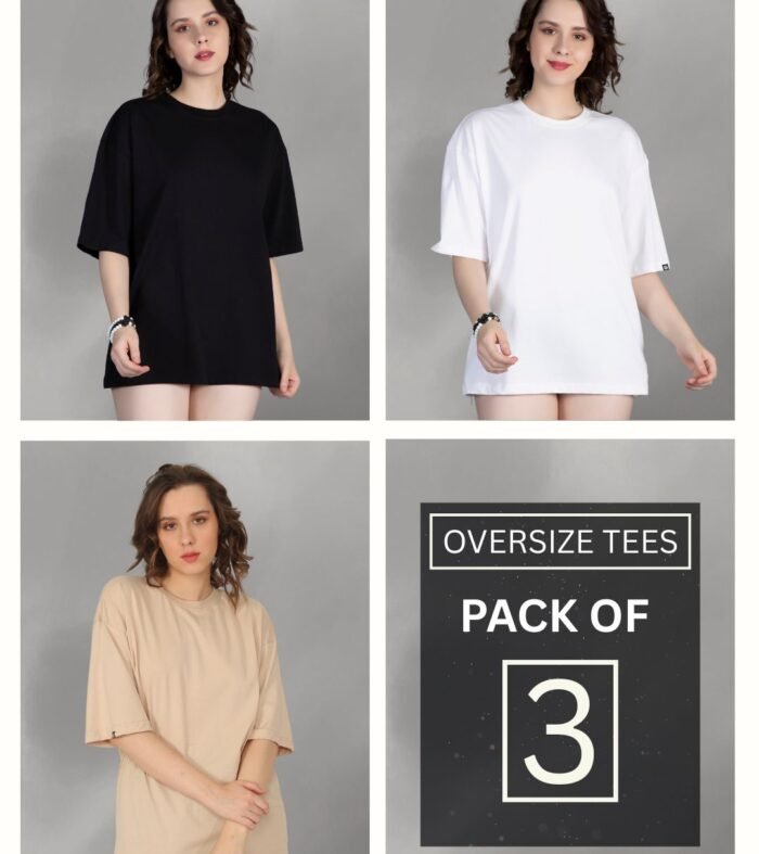 Women T Shirt Oversized Solid Combo Pack Of 3