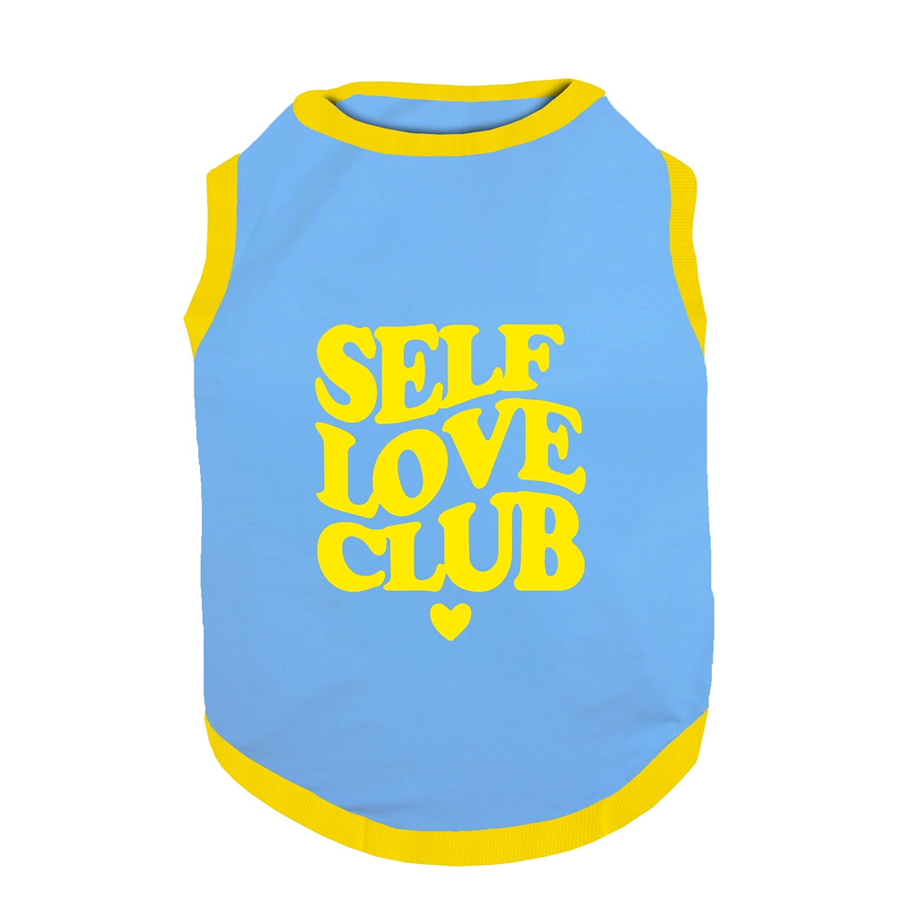 PawsIndia Self Love Club Printed with Ribbed Sleeves TShirt for Cats (Blue)