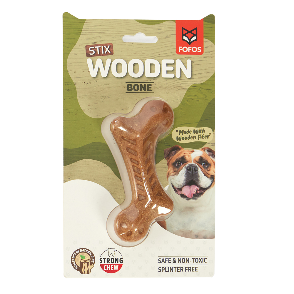 Barkbutler x Fofos Woodplay Bone Toy for Dogs | For Aggressive Chewers (Brown)