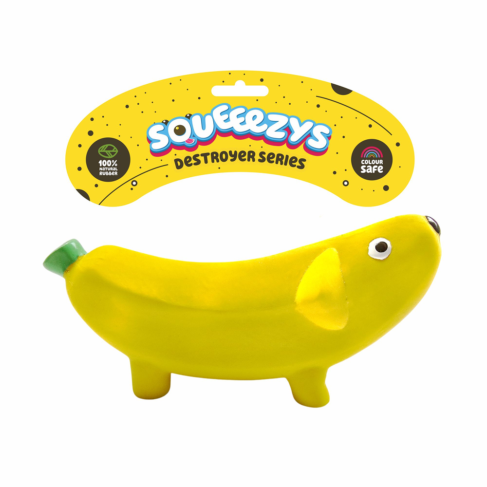 Squeeezys Latex banana Squeaky Chew Toy for Dogs (Yellow)