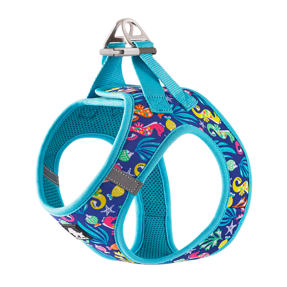 Truelove Floral Printed Breathable Air Mesh with with Dual D Rings Harness for Cats & Small Dogs (Blue Atoll)