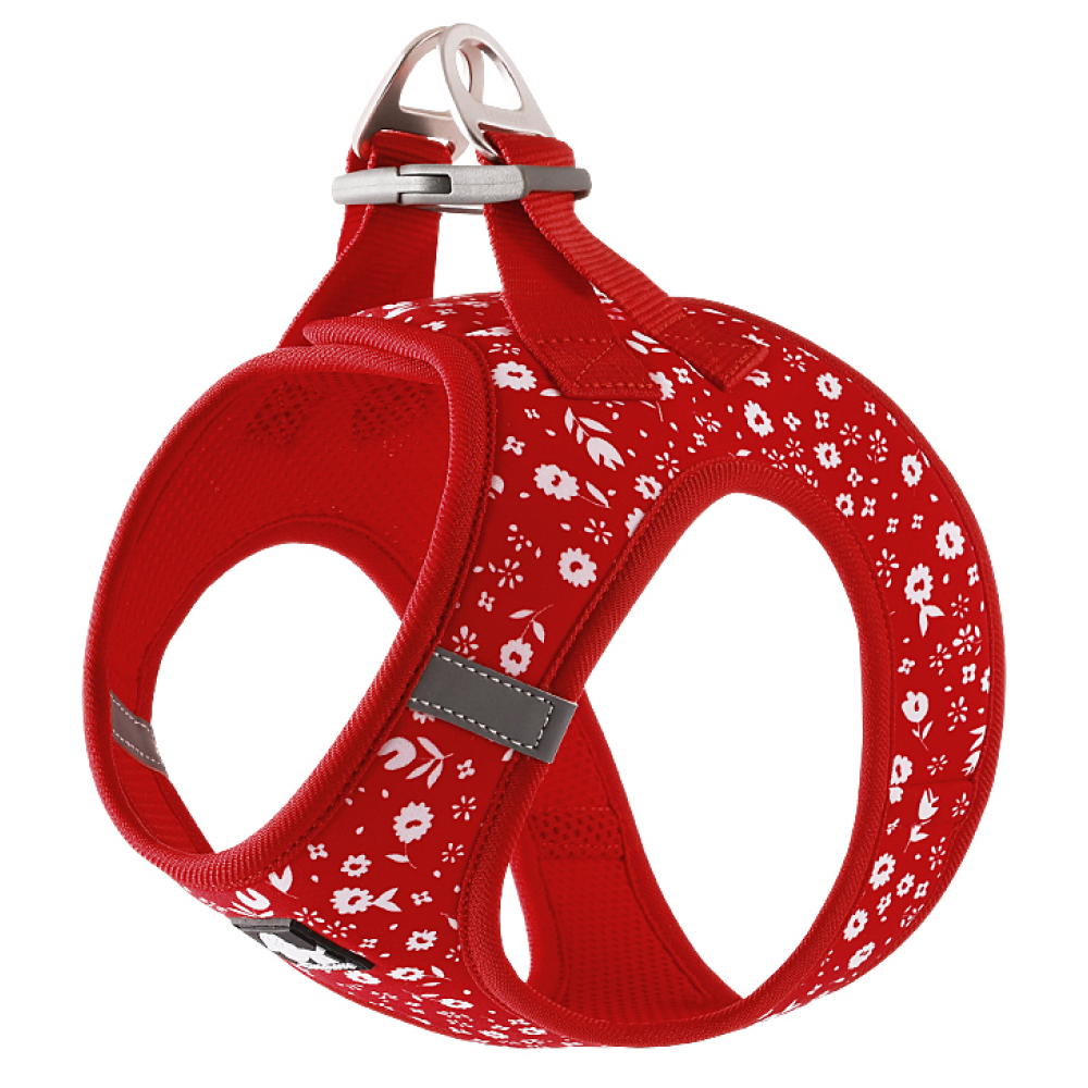 Truelove Floral Printed Breathable Air Mesh Dual D Rings Harness for Cats & Small Dogs (Poinsettia)