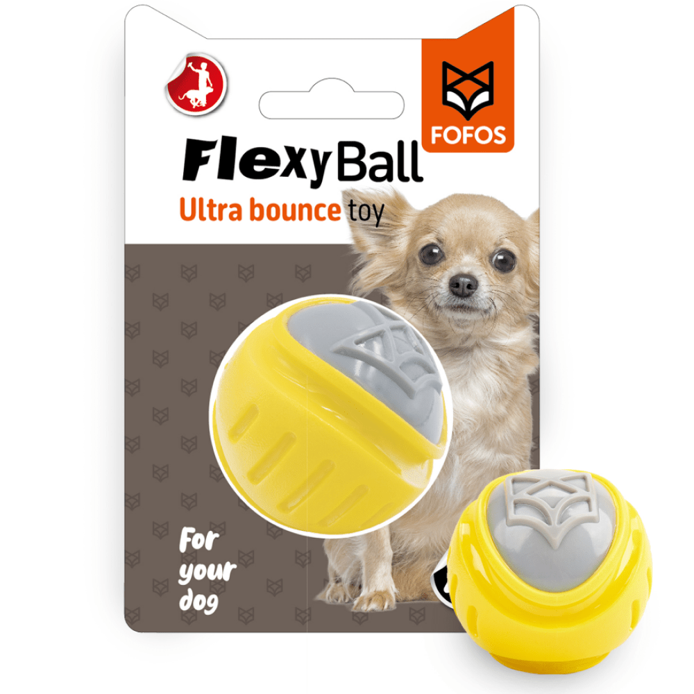 Barkbutler x Fofos Flexy Ball Ultra Bounce Toy for Dogs (Yellow & Grey) | For Aggressive Chewers