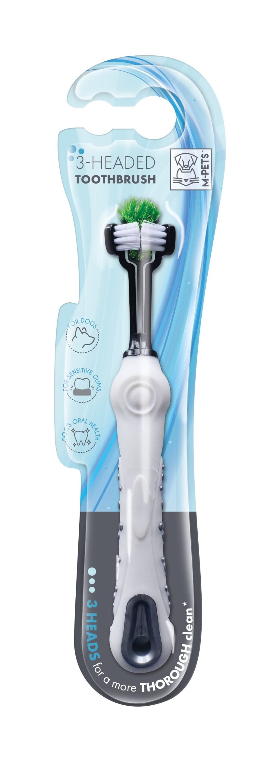 M PETS 3 headed Toothbrush for Dogs (Black and White)