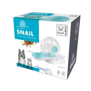 M Pets Snail Combi Food & Water Dispenser for Dogs and Cats (White &Turquoise)