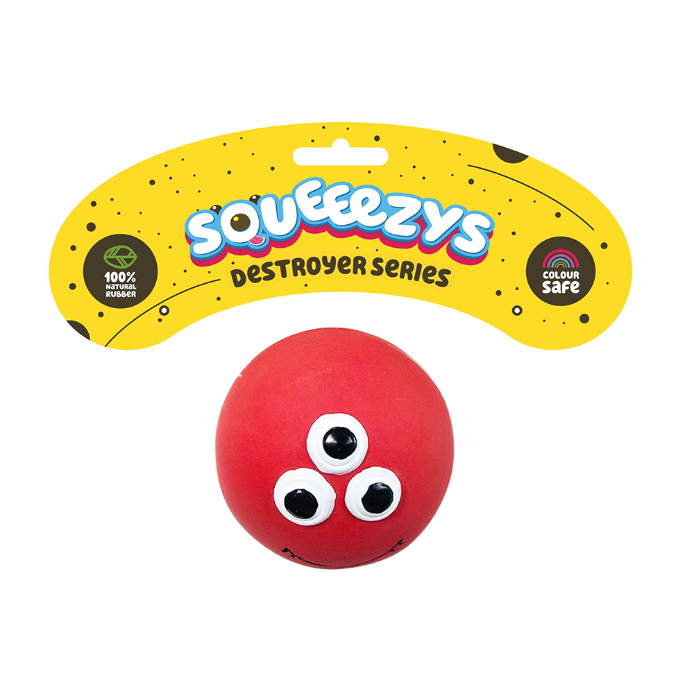 Squeeezys Latex Monster Ball Chew Toy for Dogs (Red)