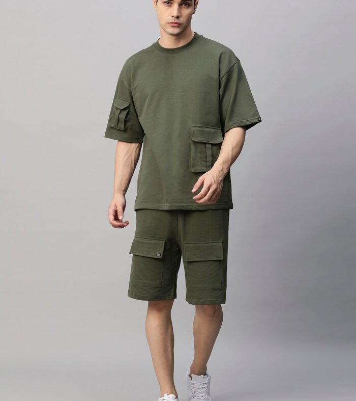Men Premium Cargo Co-ord Set - Olive Green