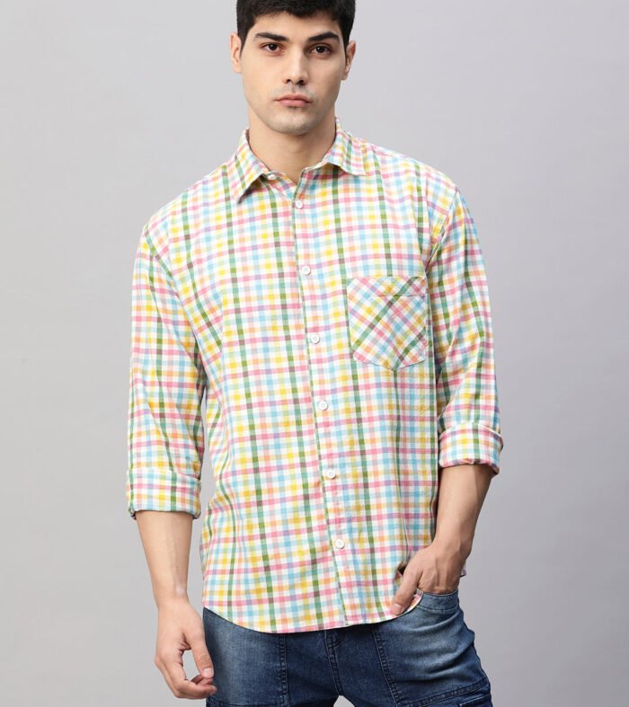 Mens Casual Multicolored Plaid Relaxed Fit Shirt