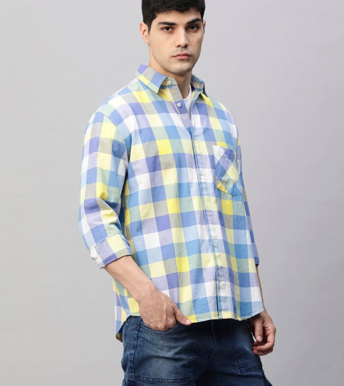 Mens Bright Block Plaid Relaxed Fit Shirt