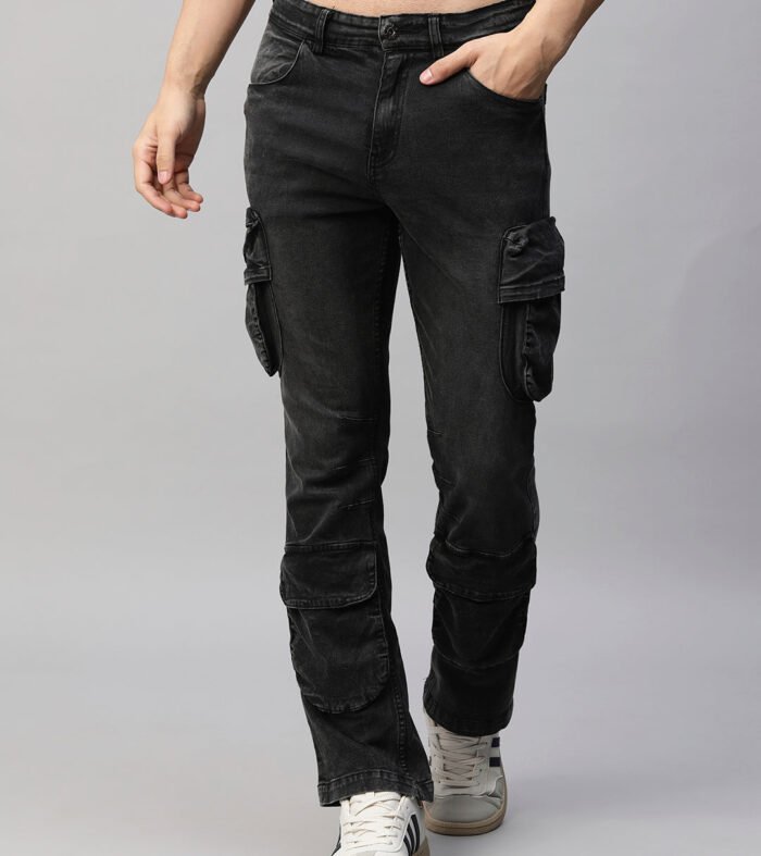 Men Straight Fit Utility Denim Cargos