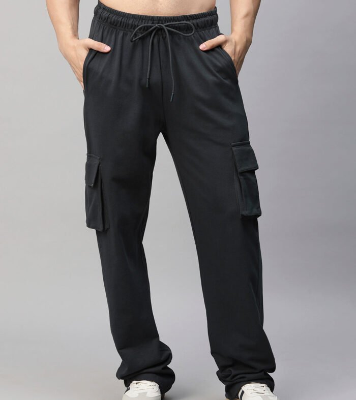 Men Premium Terry Cargo Pants - Vampire Grey