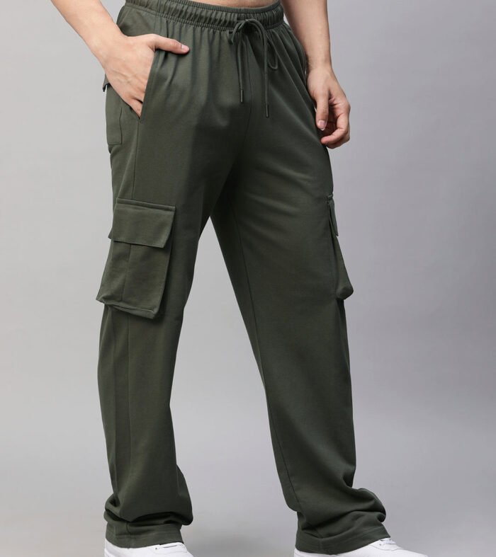 Men Premium Terry Cargo Pants Olive Green