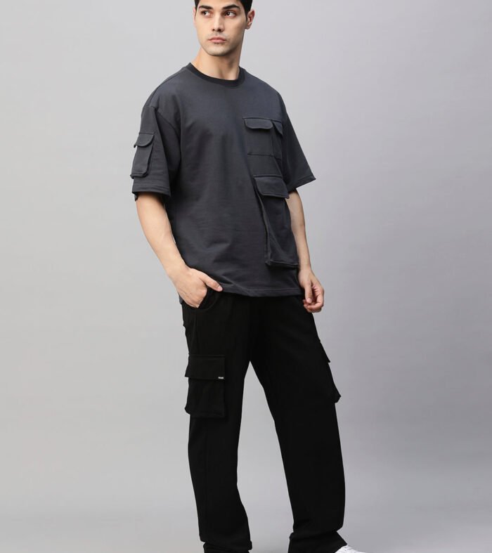 Streetwear Cargo Co-ord Set - Dark Grey & Black