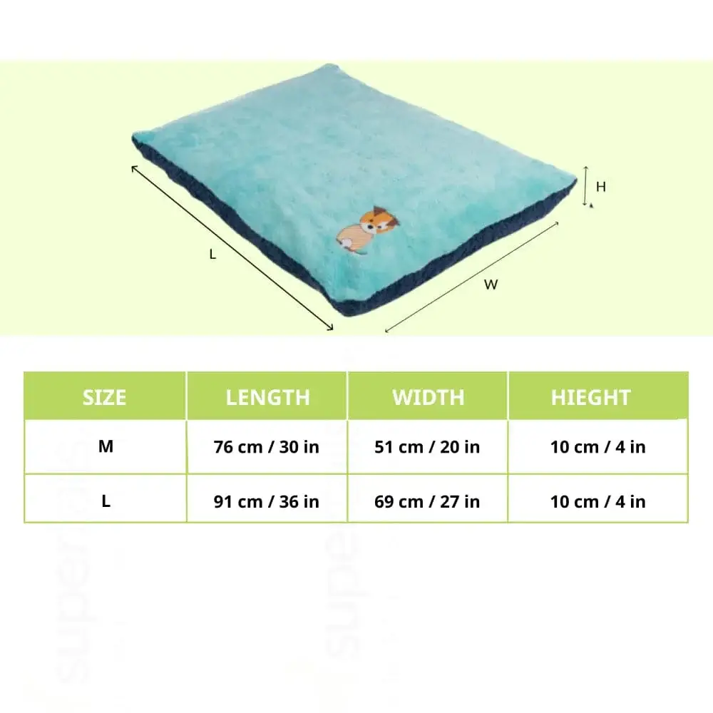 Petter World Luxury Reversible Chopped Foamed Pillow Bed with Soft Fur for Dogs (Turquoise)